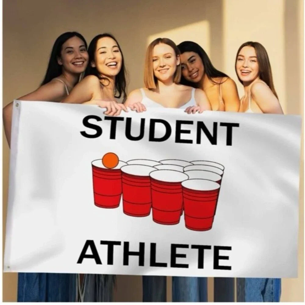 Student Athlete Beer Pong Funny College Student Flag White Dorm 5'x3' Tapestry